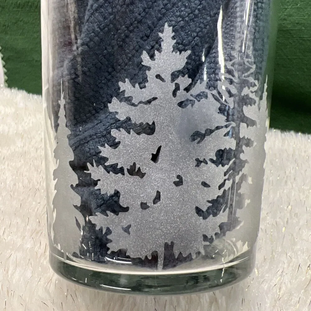 Cocktail Shaker Etched Evergreen Trees‎ Forest Deer Martini Glass Metal